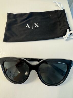 Armani Exchange Black Cat-Eye Sunglasses with Dark Lenses